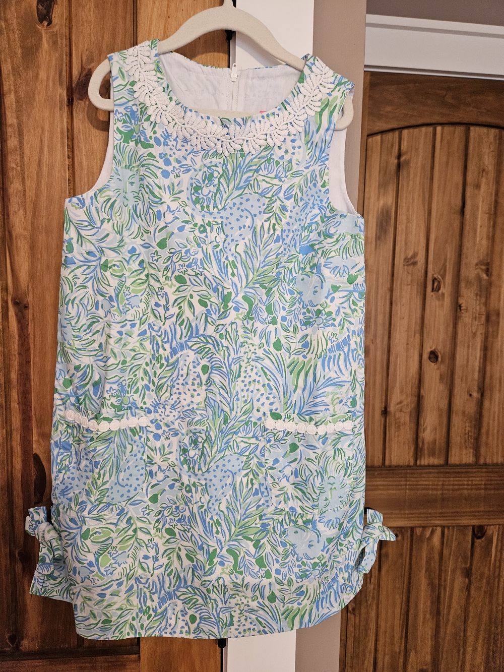 Lilly Pulitzer Girl's Blue & Green Floral Sleeveless Dress with Crochet Trim